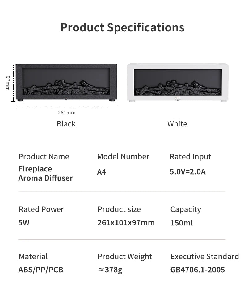 Fireplace Aroma Diffuser 150ml 7 Color Flame With Remote Control Cool Mist Humidifier Auto ShutOff Timer For Home Office