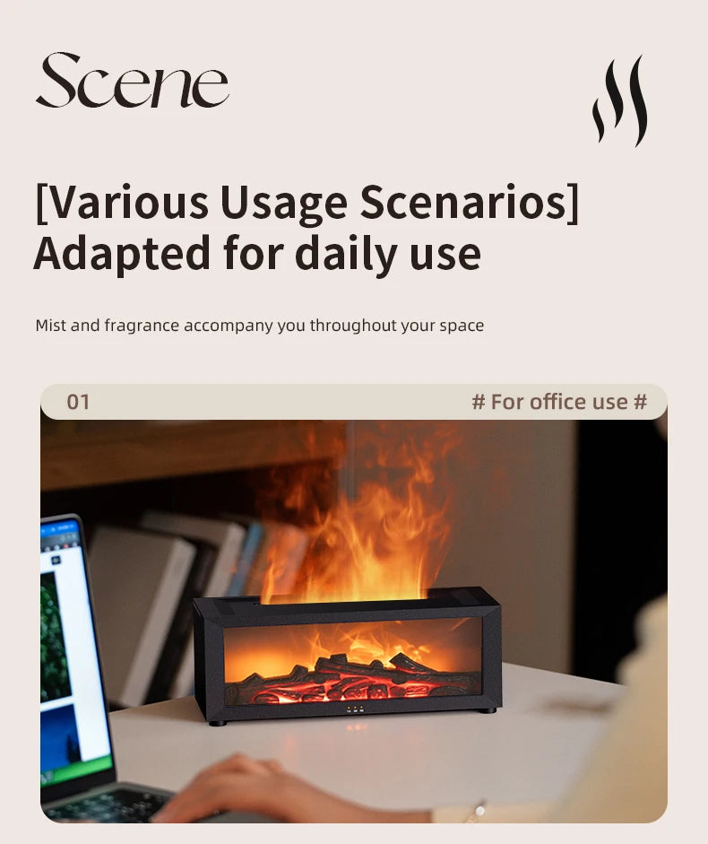 Fireplace Aroma Diffuser 150ml 7 Color Flame With Remote Control Cool Mist Humidifier Auto ShutOff Timer For Home Office